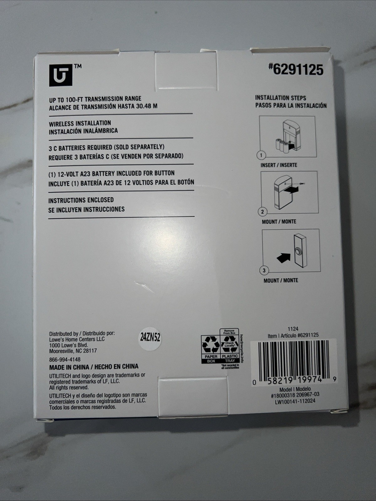 Utilitech Wireless Doorbell Kit White Finish 2 Chime Options Battery Powered gallery