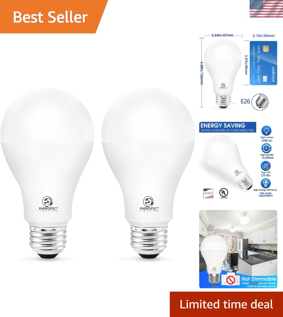 Listed Non-Dimmable A21 LED Bulbs, 150W Equivalent, Daylight 5000K – 2-Pack gallery