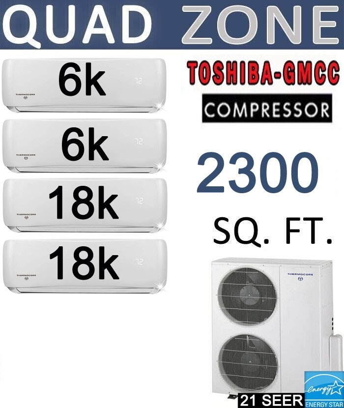 Quad Zone High SEER Ductless Mini Split Air Conditioner Heat Pump:6k+6k+18k+18k gallery