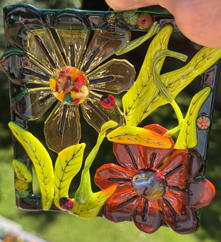 Fused Glass Handmade Rectangular Multicolor Sun Catcher Signed By Artist gallery