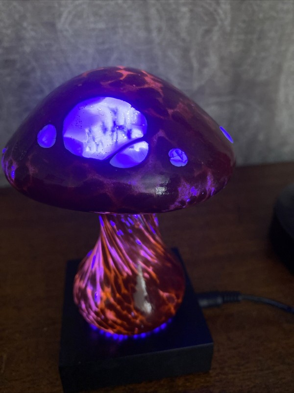 Stuart Abelman Signed hand blown red mushroom with white inclusions gallery
