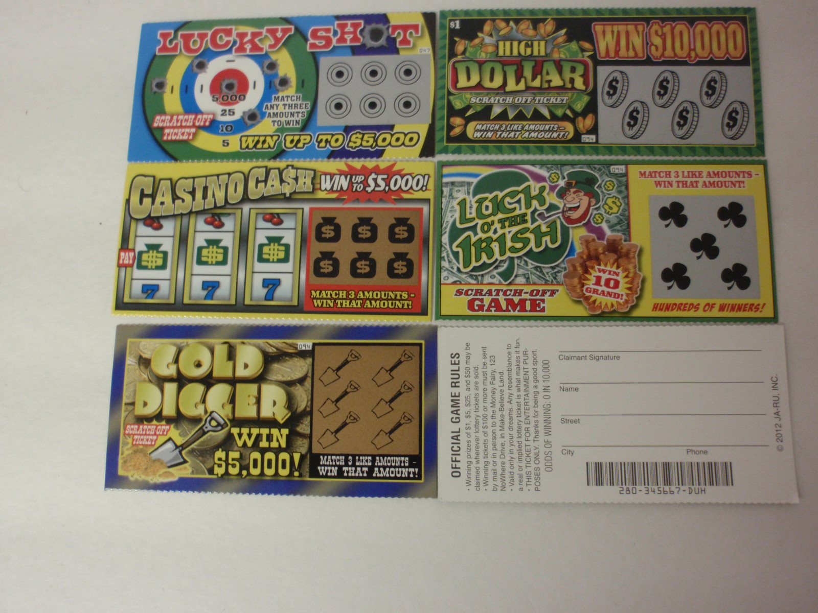 5 PHONY FAKE SCRATCH OFF ALL WINNING LOTTERY TICKETS GAG GIFT JOKE PRANK WINNER gallery