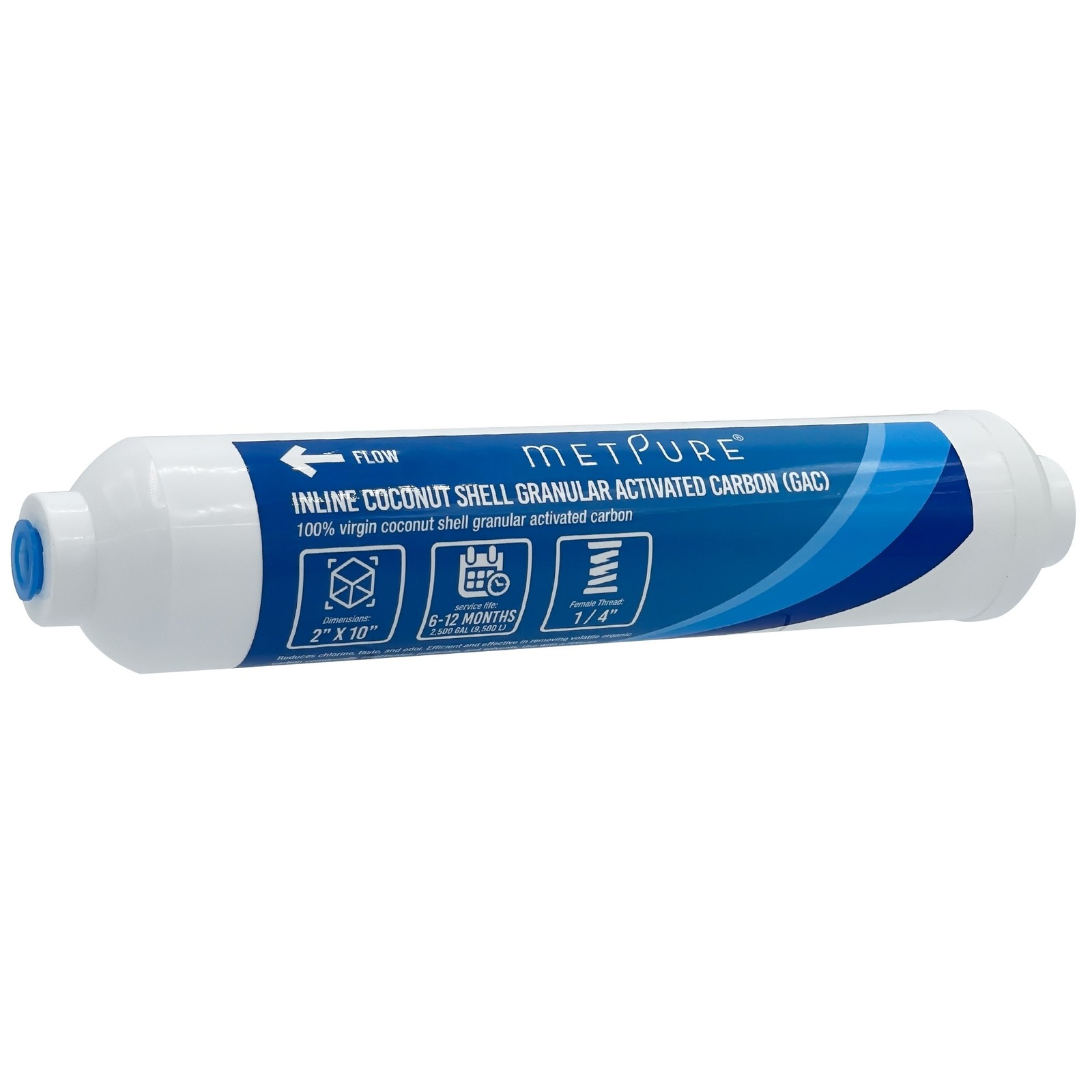 1-25 Pack 2" x 10" Carbon Post GAC Inline Water Filter, 1/4" FIP gallery