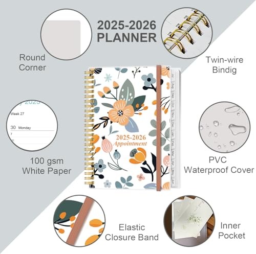 2025-2026 Appointment Book & Planner - A5 Daily Hourly 6.4" x 8.5" Rose-Flower gallery