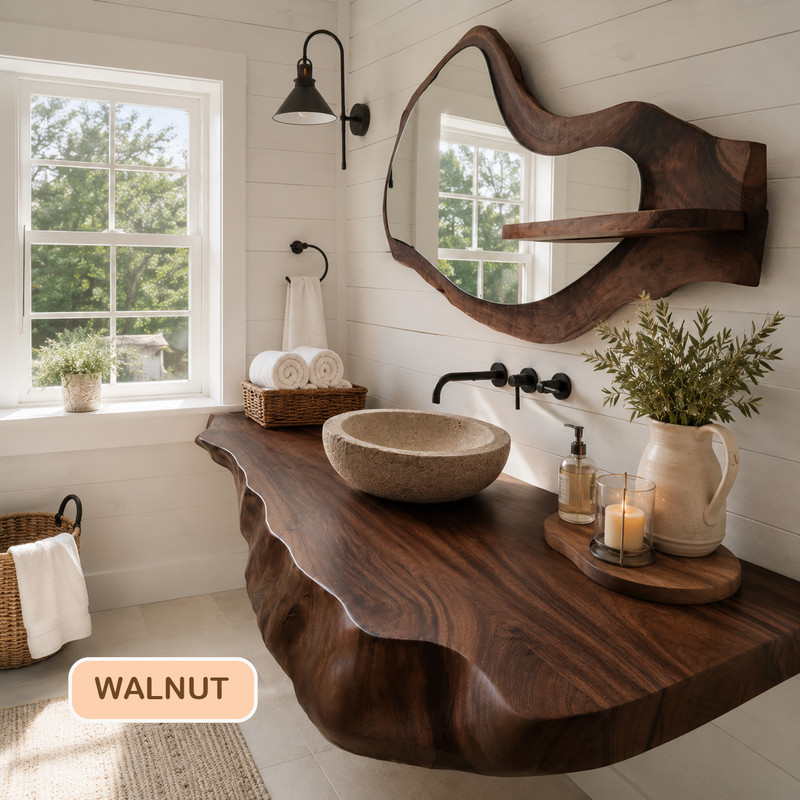 Bathroom Vanity Modern Rustic Solid Wood Live Edge Floating Sink CounterBathroom gallery