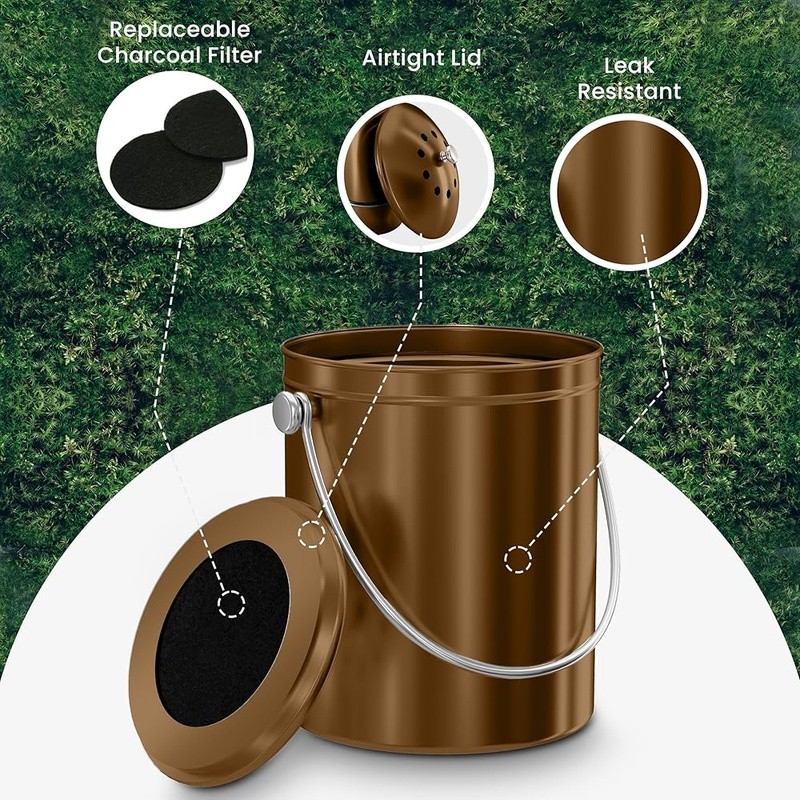 Stainless Steel Compost Bin Kitchen Countertop Odorless Easy Clean Waste Bin New gallery