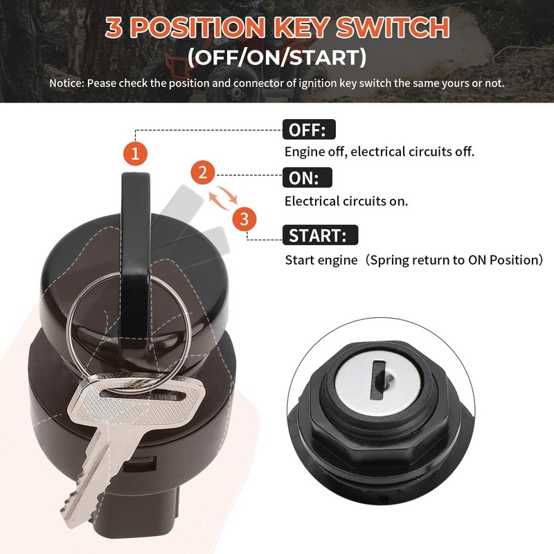 M MATI Ignition Key Switch 3 3 Position 4 Pin Sealed (20x18.7mm), hbd-336 gallery
