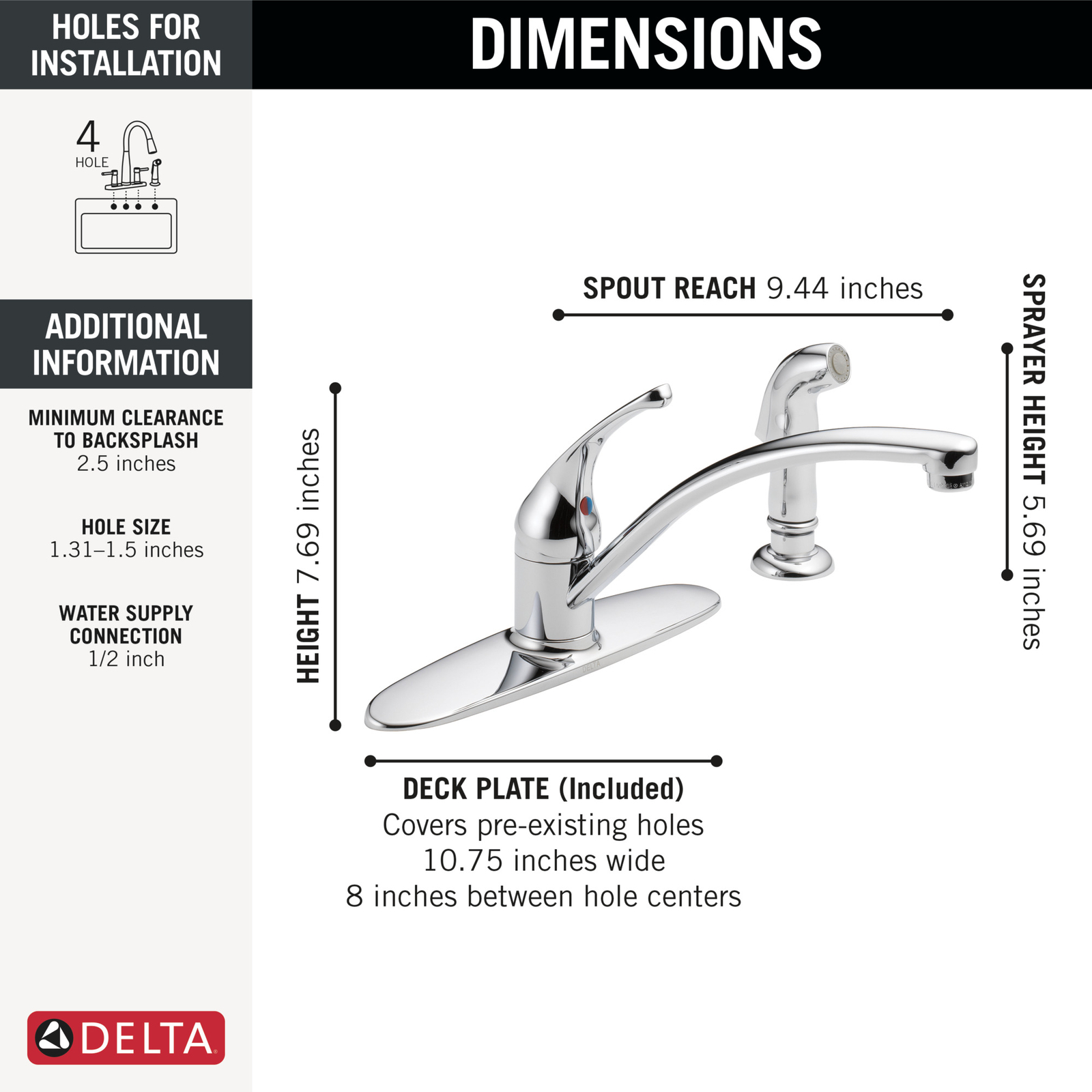 Delta Foundations Kitchen Faucet w/ Spray Chrome-Certified Refurbished gallery
