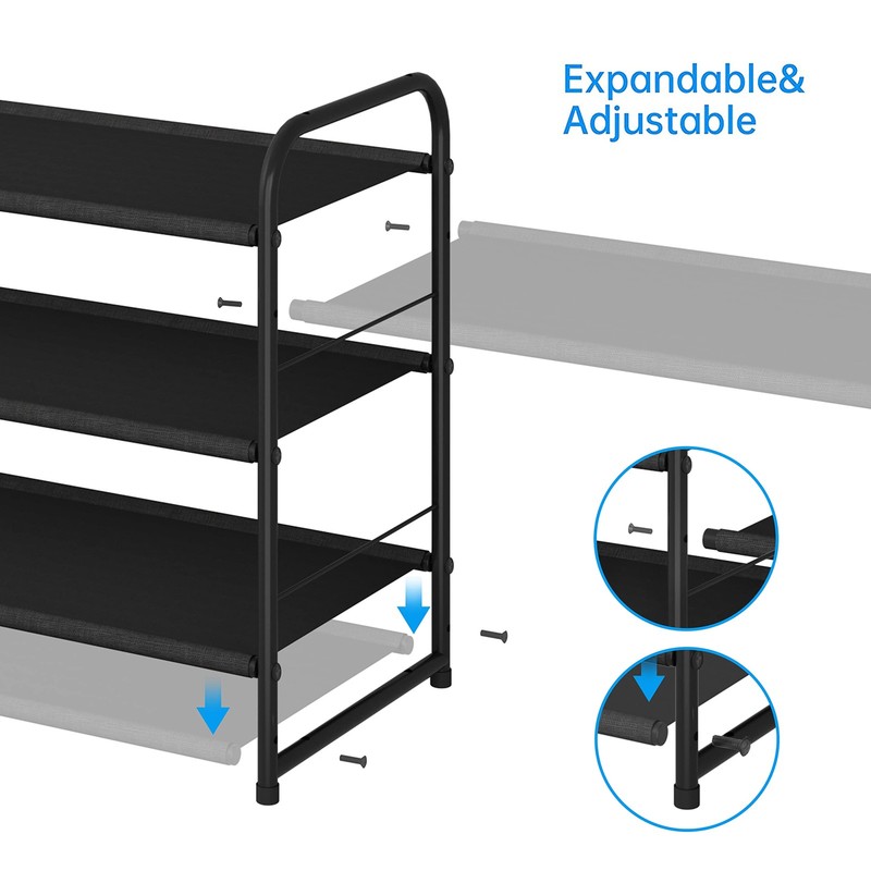 Simple Trending 3 Tier Stackable Shoe Rack, Expandable 3 Tiers, Black, Black gallery