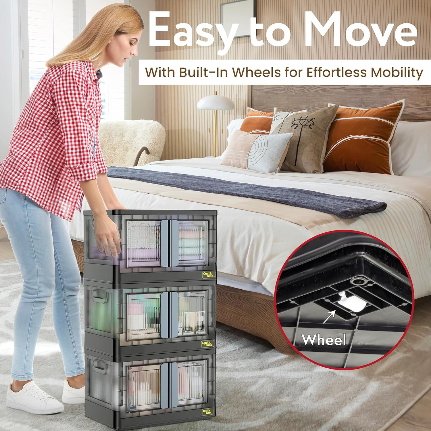 Quik Box 8.5 Gallon Stackable Storage Bins with Doors & Wheels - 3-Pack gallery