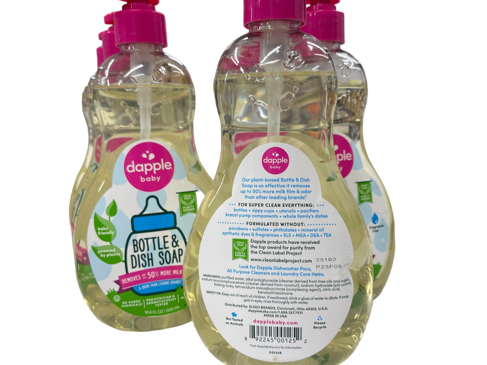 7 Pack (16.9 oz each) DAPPLE BABY Fragrance & Chemical Free Bottle & Dish Soap gallery