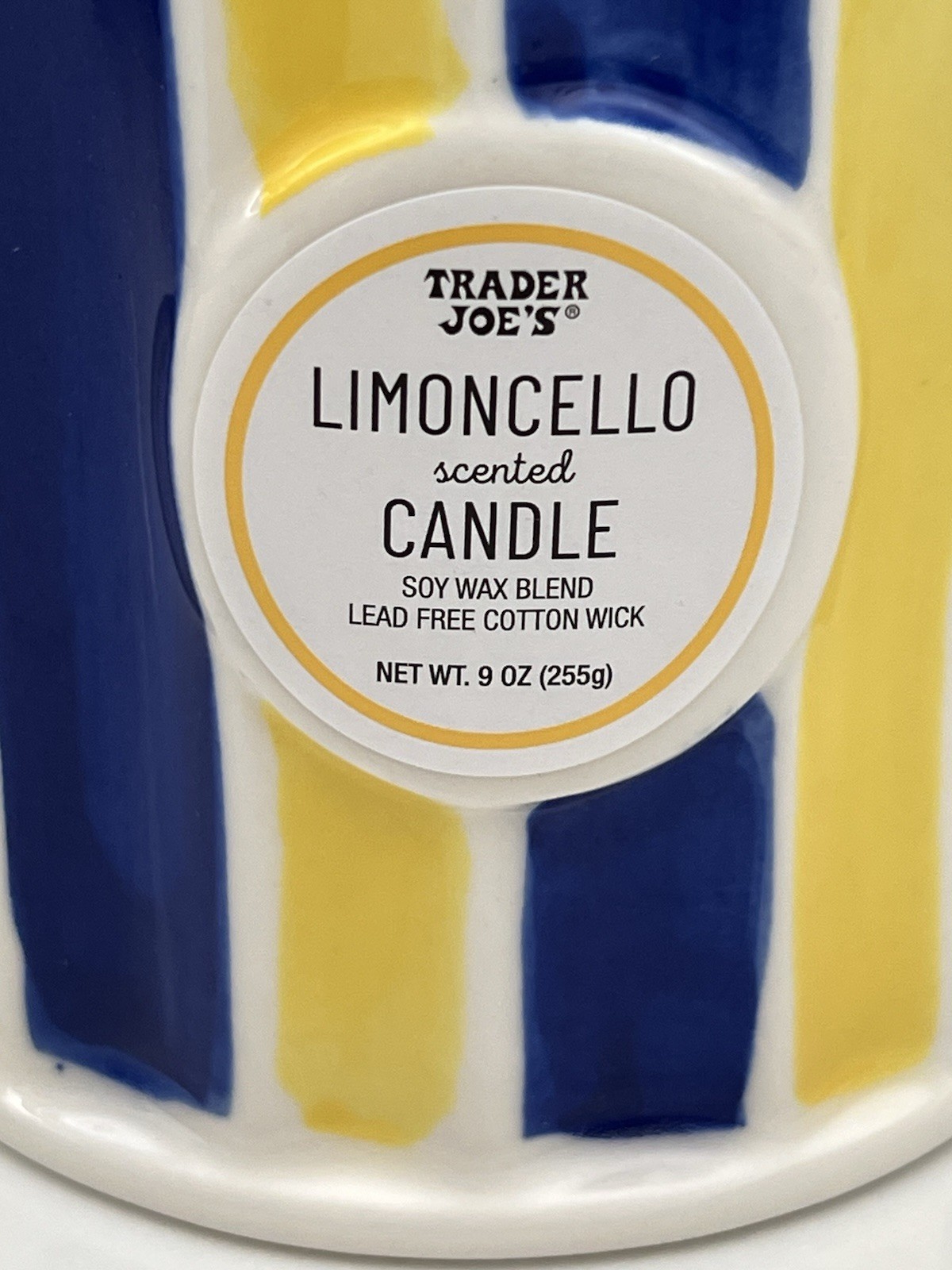 NEW Trader Joe’s Lemoncello Scented Candle 9 Ounce Blue Yellow Ceramic Jar New gallery
