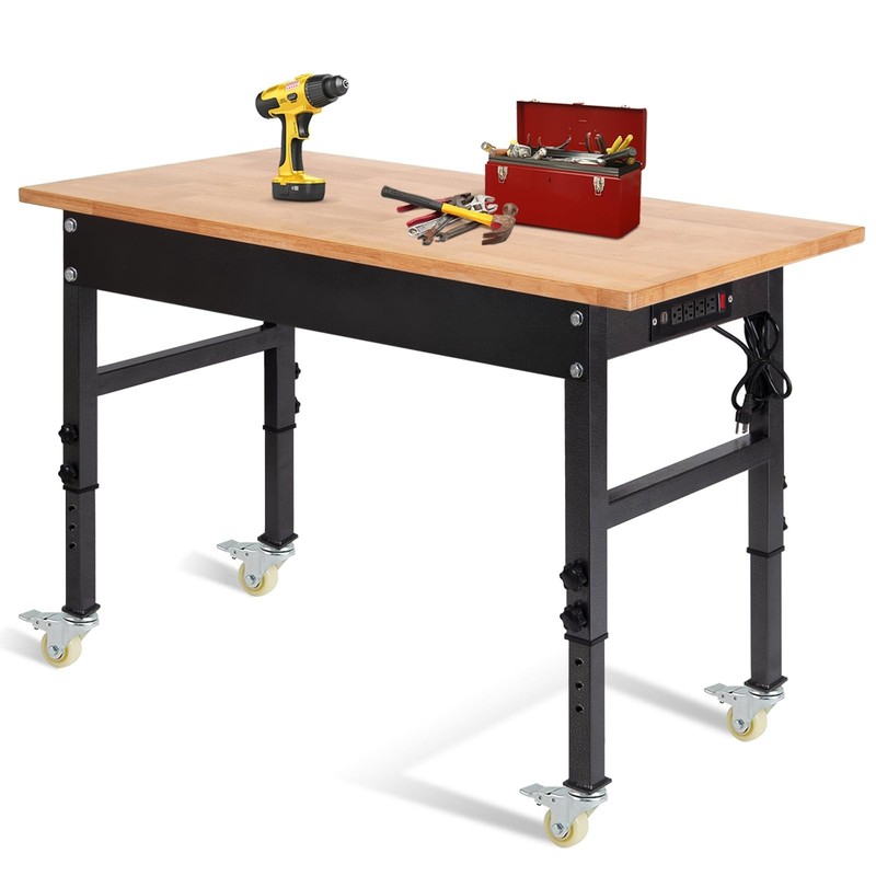 48" Adjustable Work Bench, Workbench Heavy-Duty Work Table with Wheels gallery