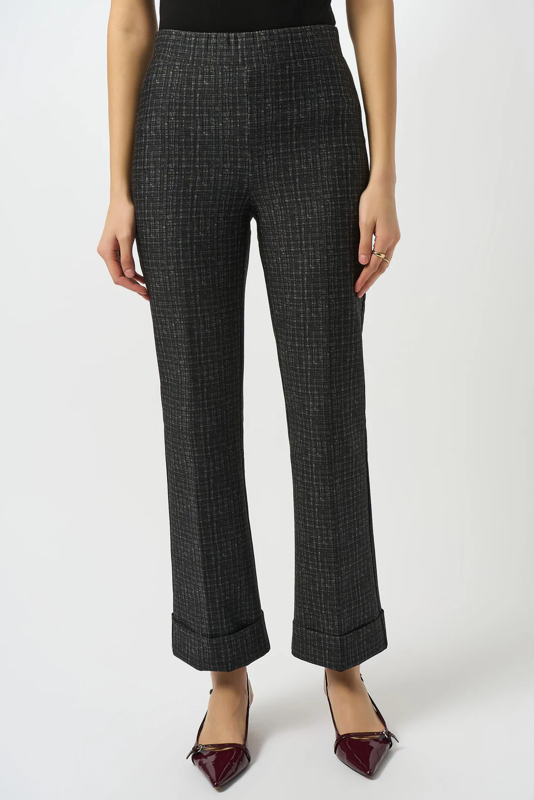 Joseph Ribkoff Black/Grey Checkered Print Pull On Flared Pants 253109-R gallery