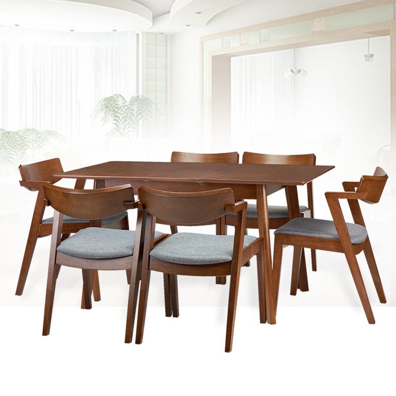 Dining Room Extendable Table Modern Solid Wood Medium Brown Color gallery