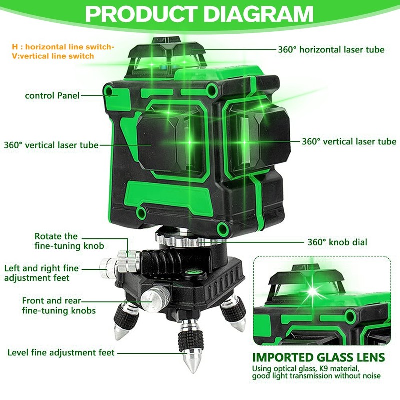3D Level Self-Leveling 360 Horizontal And Vertical Cross 12 Lines Laser Level gallery