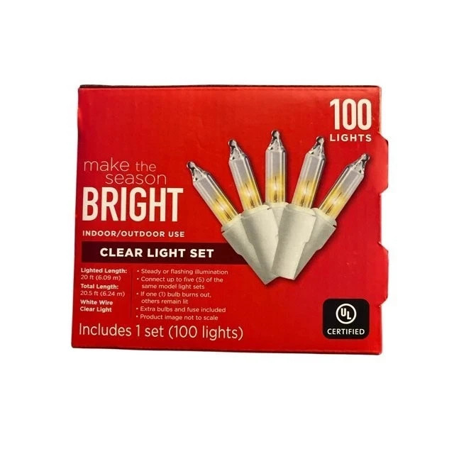Clear Light Set 100 Lights White Wire Indoor/Outdoor (Lot of 2) Christmas Lights gallery