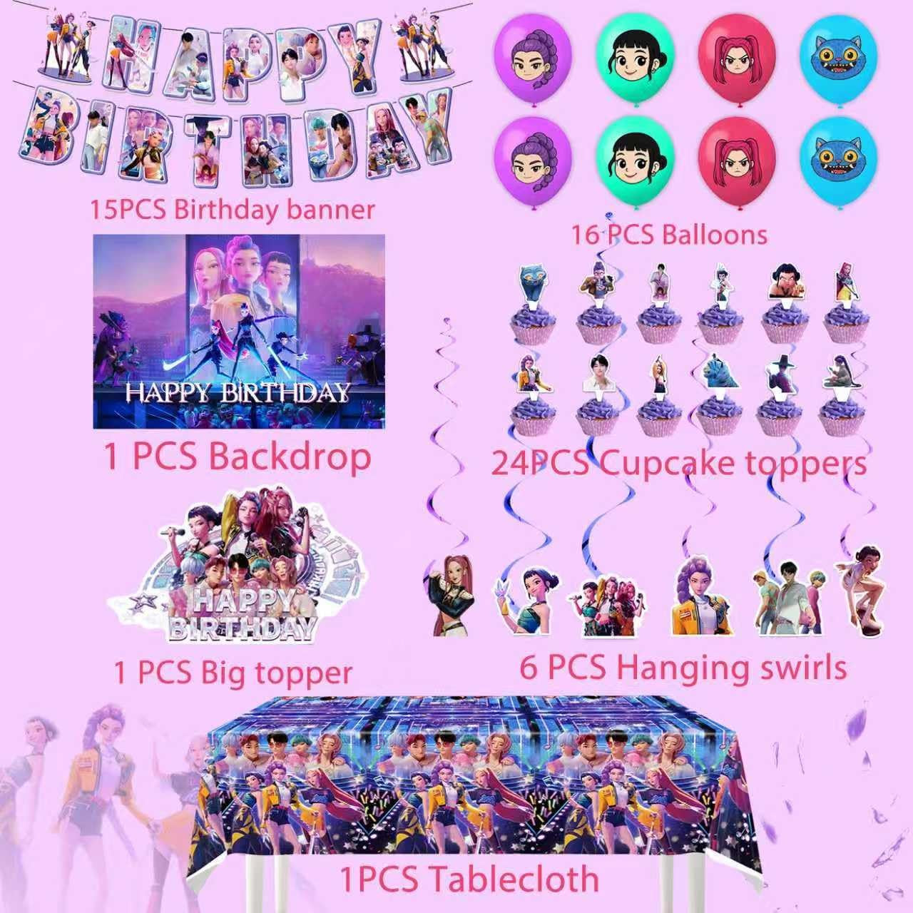 Demon Hunters Birthday Decorations, Party Supplies Set Include Banner, Backdrop, gallery