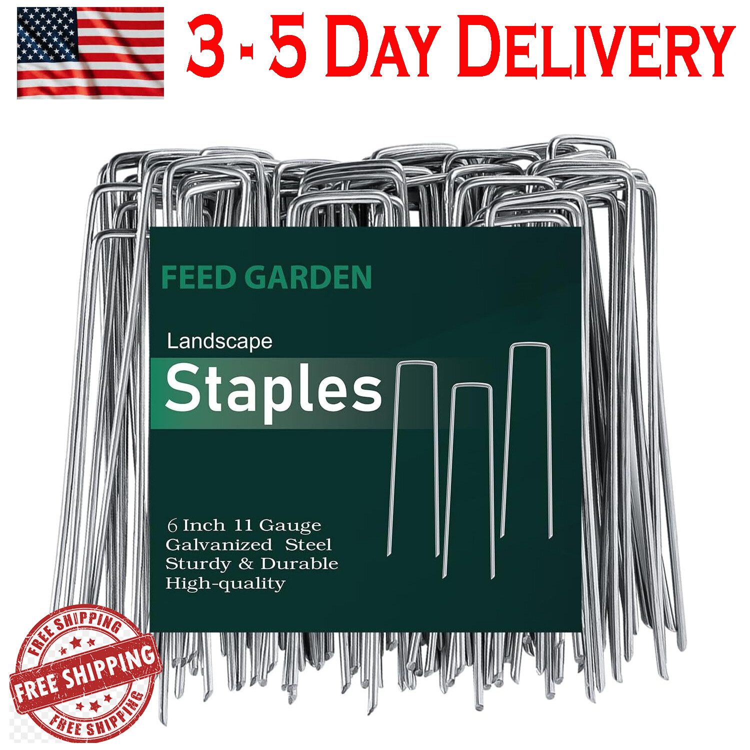 1000Pk Galvanized Landscape Staples 11 Gauge Garden Stakes Fabric SOD Yard Pins gallery