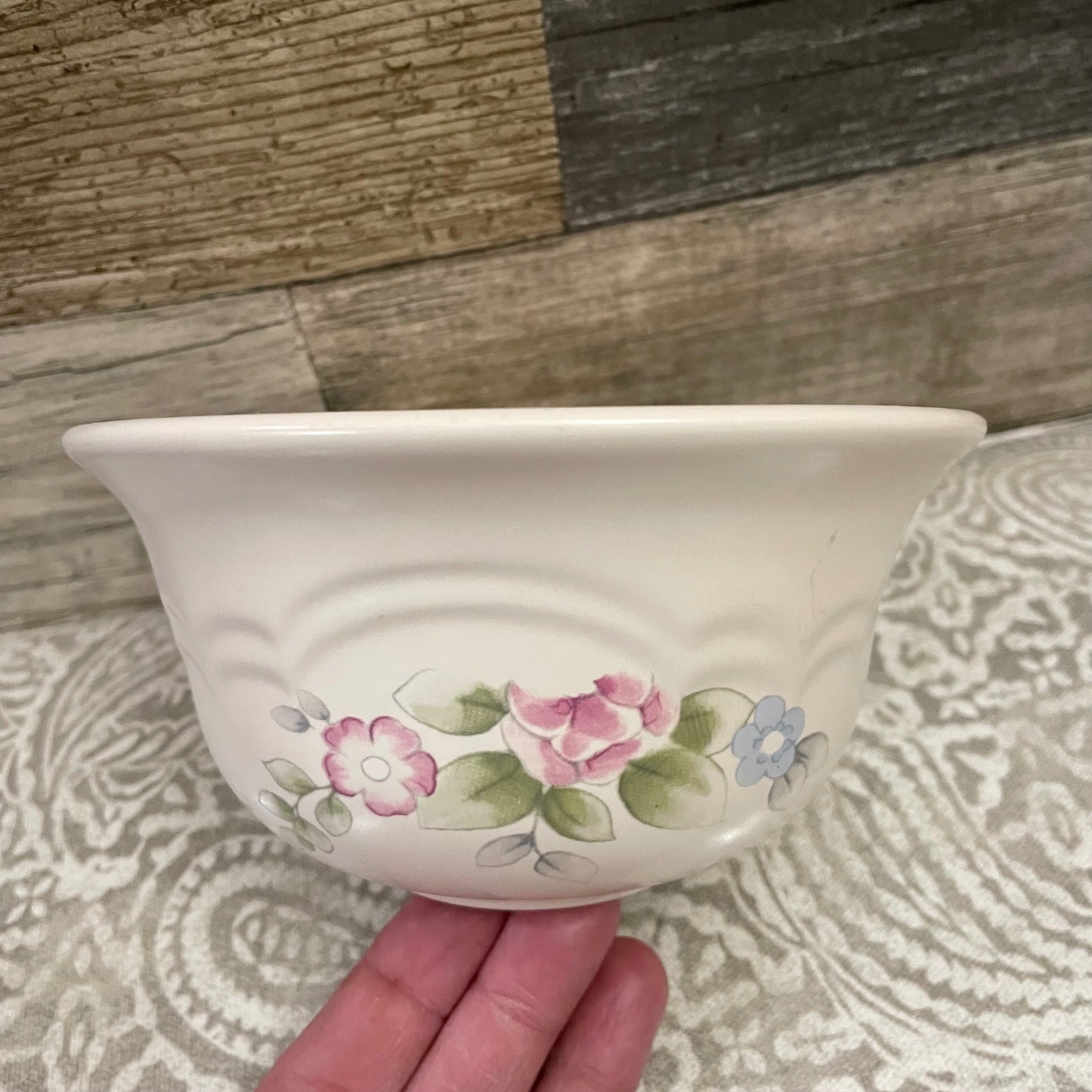 Pfaltzgraff Tea Rose deep cereal dessert Bowl Floral Pink Blue Country Kitchen gallery