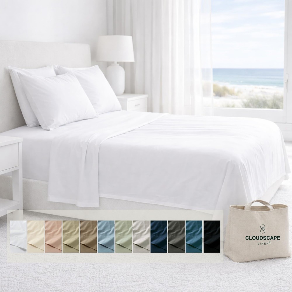 CLOUDSCAPE 100% Egyptian Cotton Sheets Queen Size, 4 Piece Queen Sheet Set De...