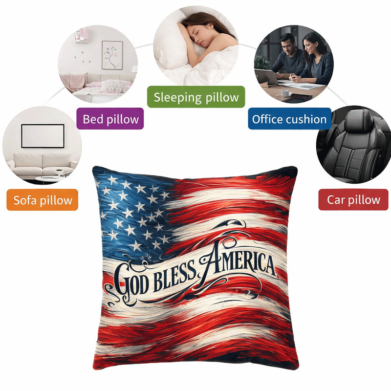(2) Throw Pillows with Insert God Bless America USA Flag Design 18x18 DZ478 gallery