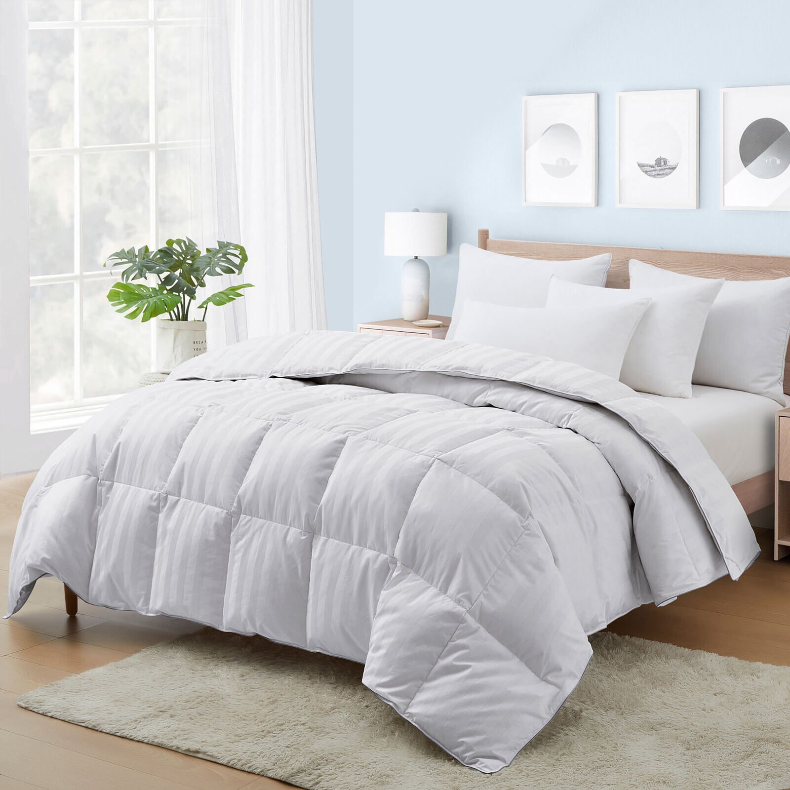 1000 TC EGYPTIAN COTTON DOWN ALTERNATIVE COMFORTER STRIPE COLORS US SIZES gallery