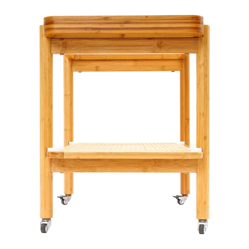 Log Color 2-Tier Rectangular Coffee Table Tempered Glass Bamboo Rattan Wheels gallery