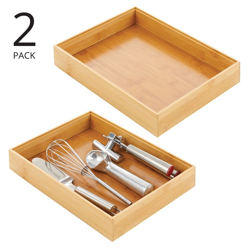 mDesign Bamboo Wood Stackable Drawer Organizer Bin Box 12 x 9 x 2, Natural gallery