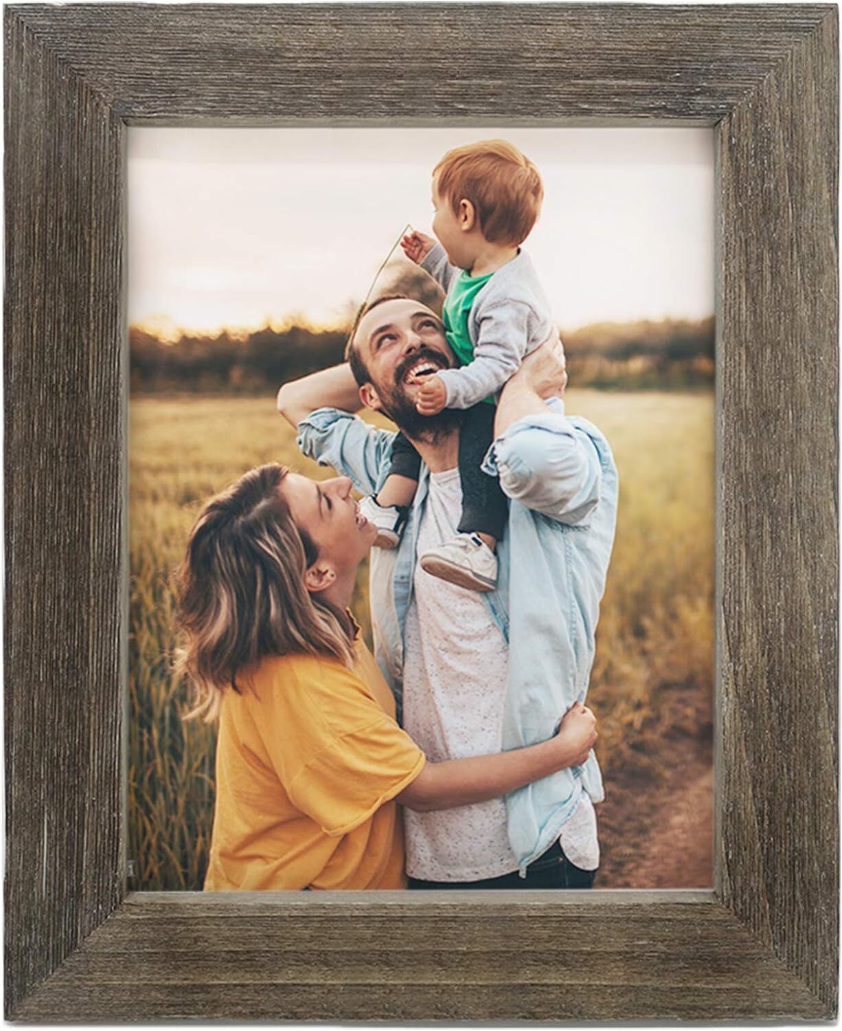 IKEREE 11x14 Rustic Farmhouse Distressed Picture Frame, Weathered Grey, Built-in gallery