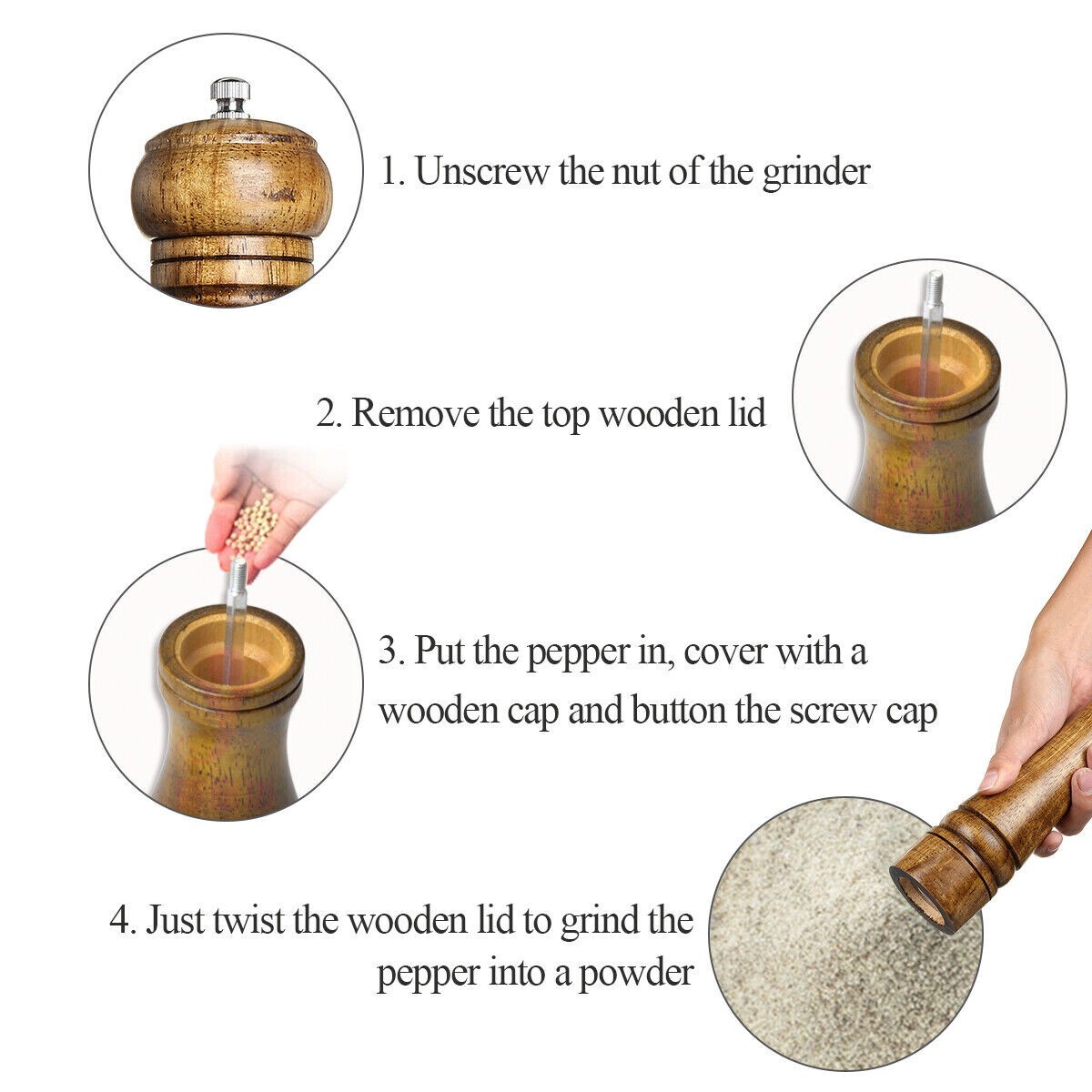 Kitchen Tools Cooking Pepper Grinder Hand Movement Wood Pepper Mill gallery