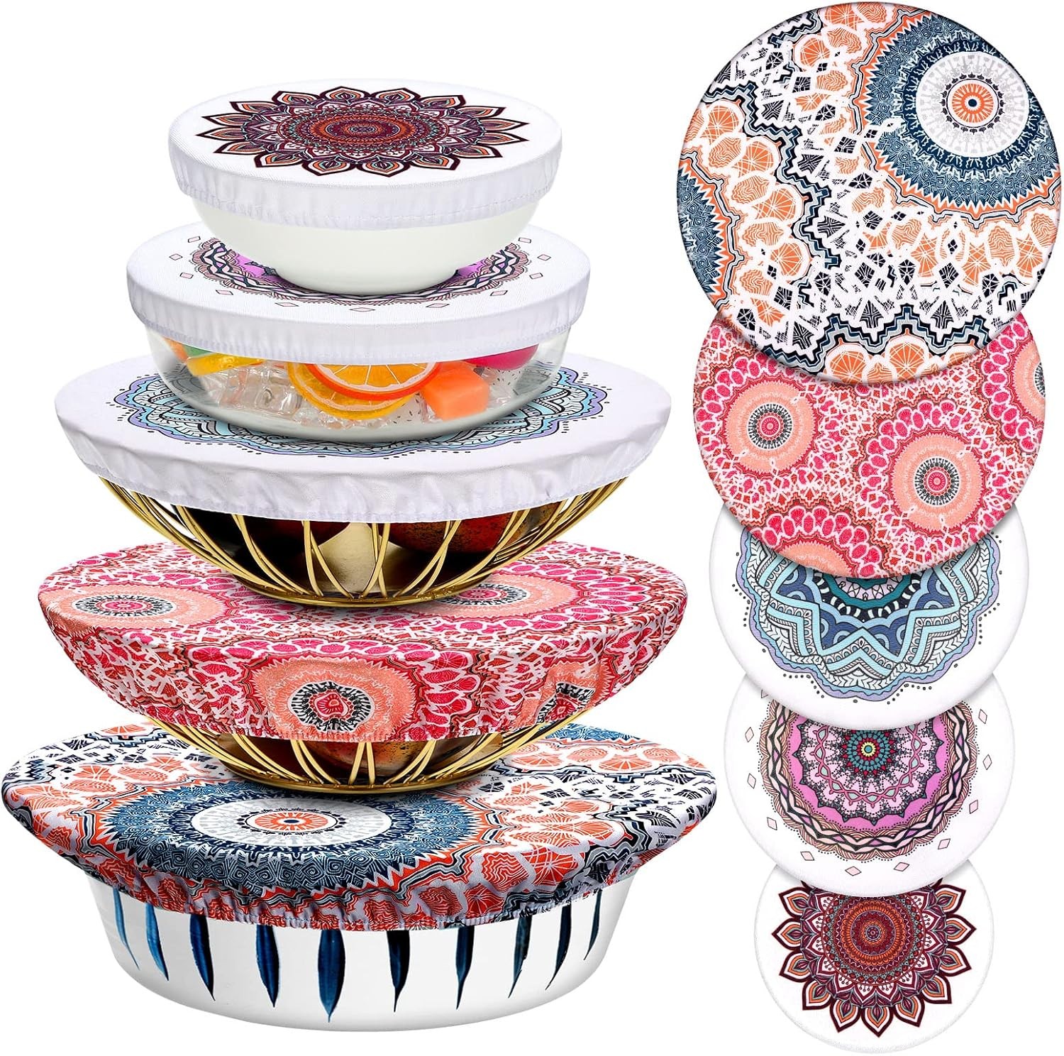 10 Pcs Bowl Covers Reusable in 5 Size Stretch Cloth Fabric Elastic Food Storage gallery