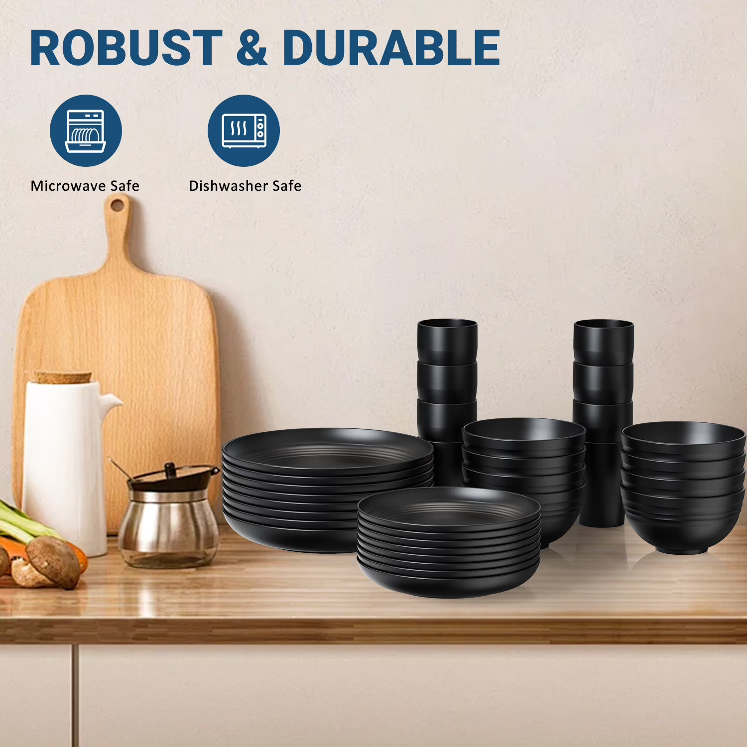 TINANA 32-Piece Wheat Straw Dinnerware Set Service for 8 Black FREE SHIP gallery
