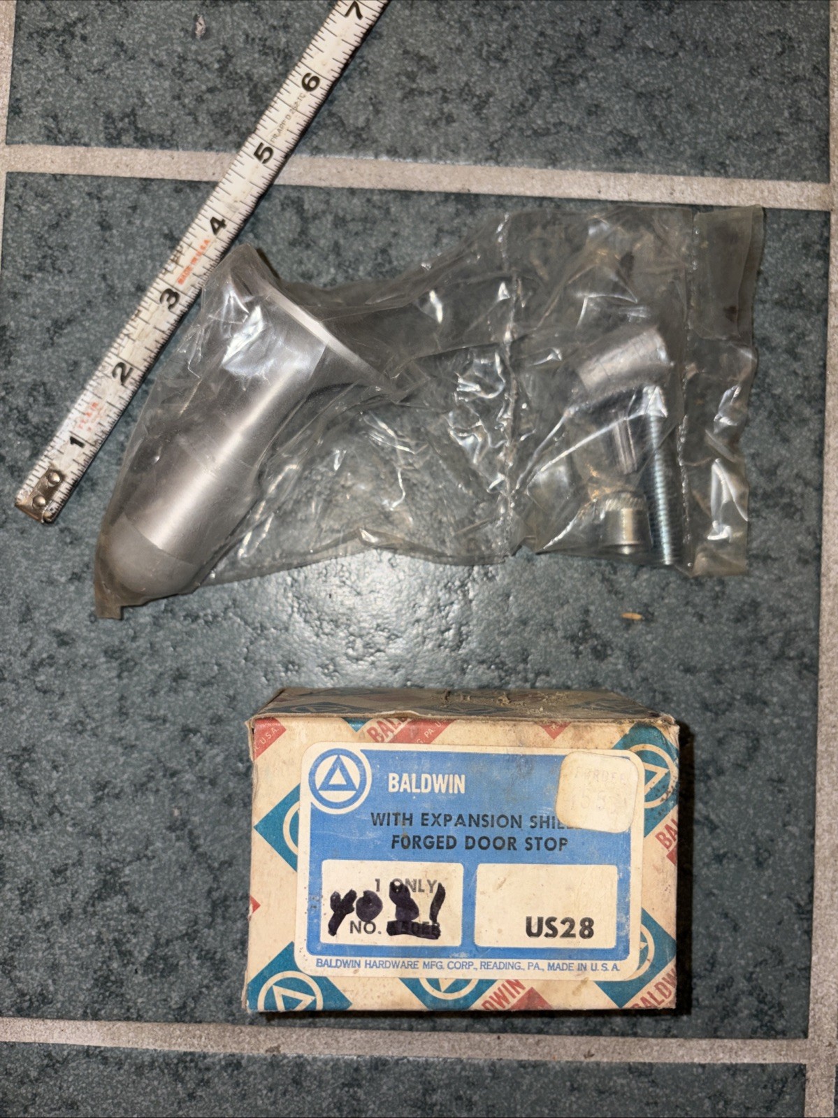 NOS VINTAGE Baldwin Forged Door Stop US28 In Its Original Packaging Made In USA gallery
