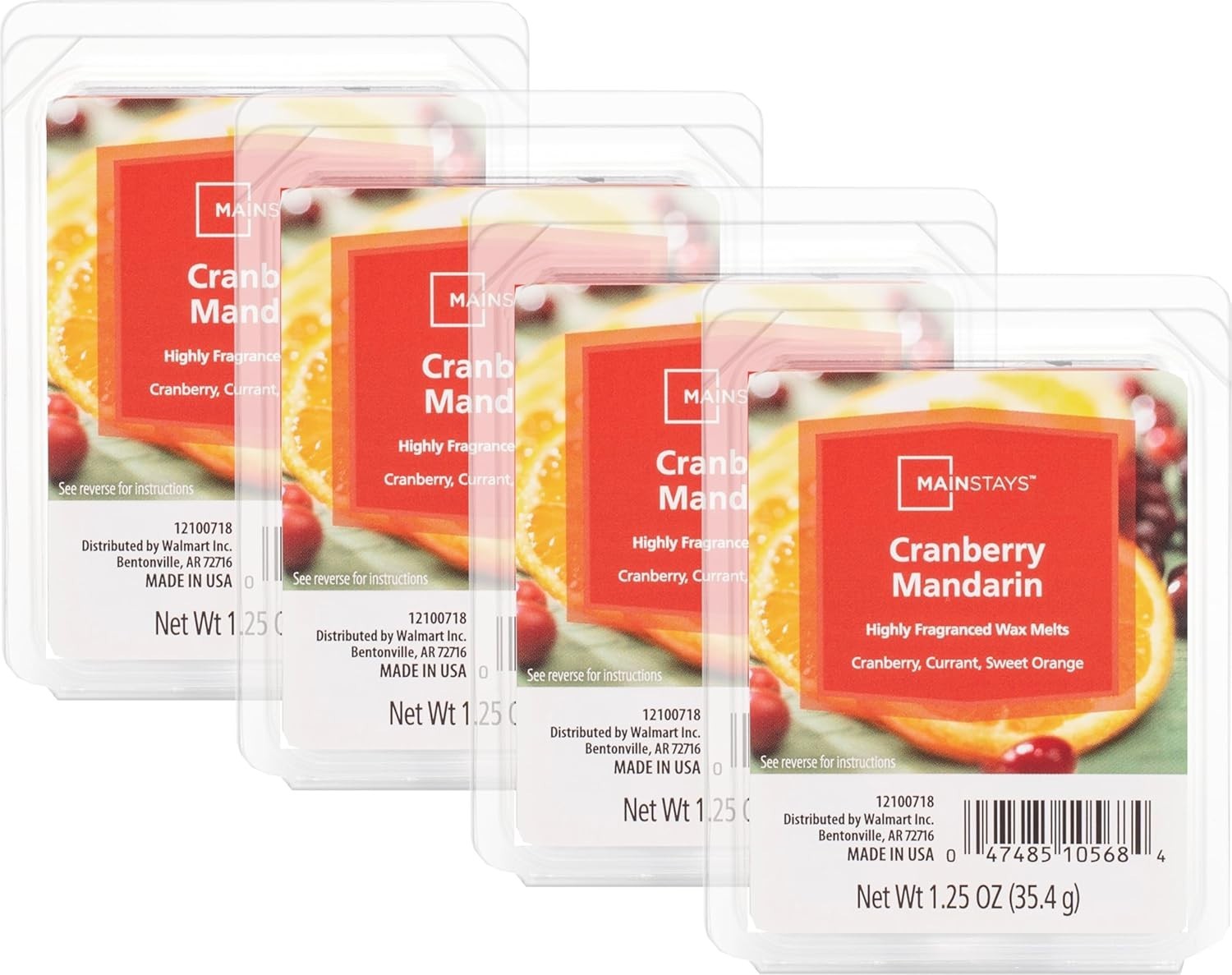 4 Mainstays CRANBERRY MANDARIN Highly Fragranced Scented Wax Cube Melts gallery
