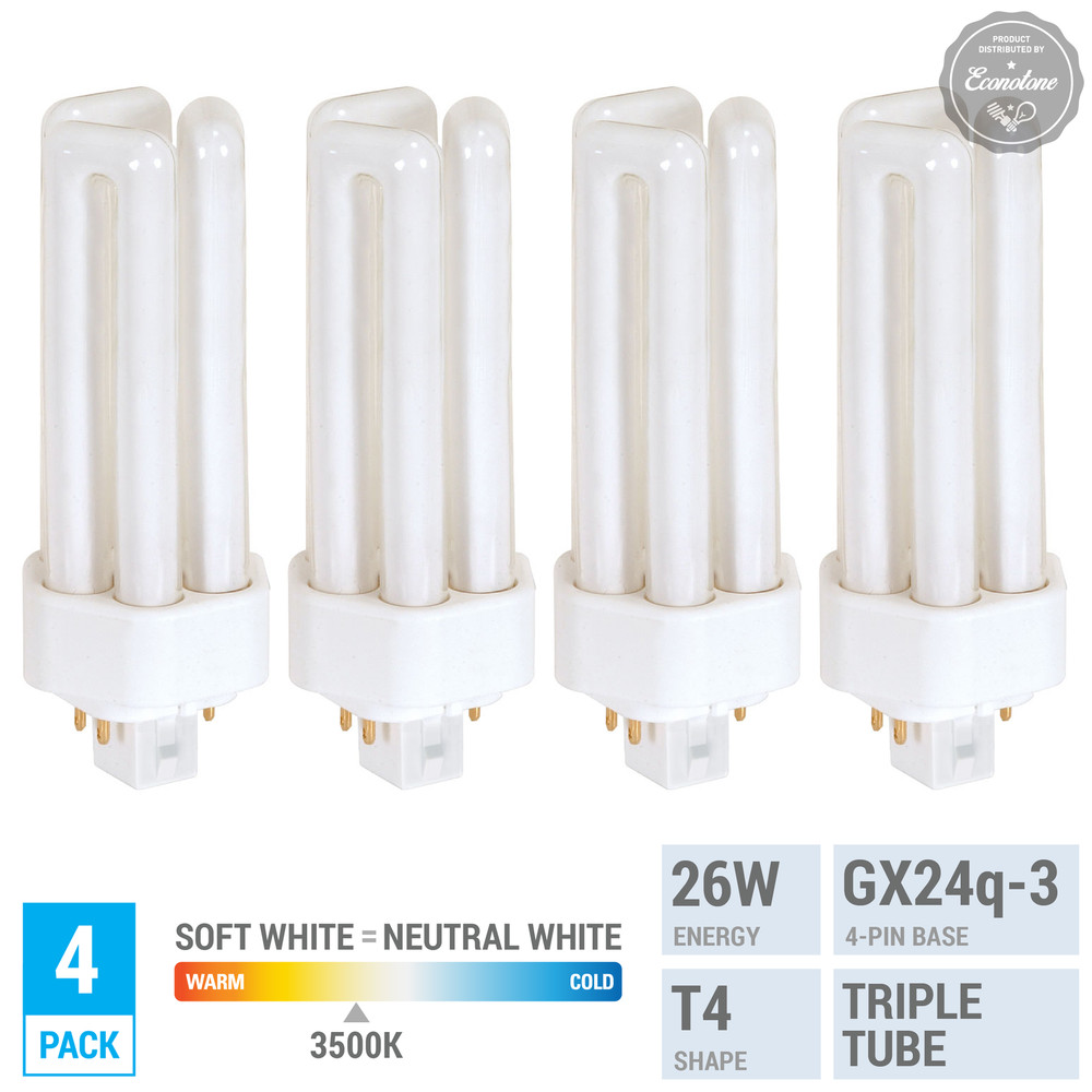 4 Pack REPLACE SYLVANIA 20881 CF26DT/E/IN/835 Triple GX24q-3 4-Pin Neutral White