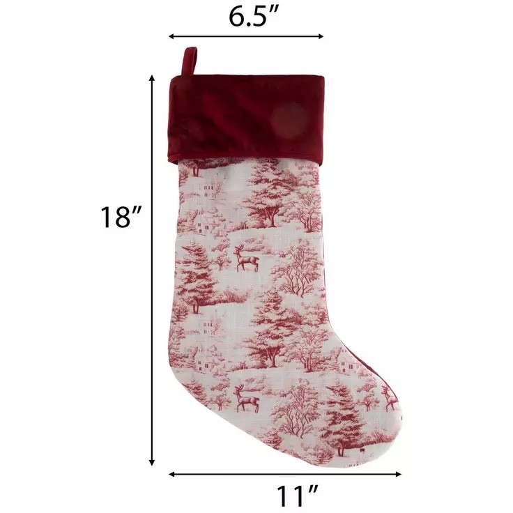 Hobby Lobby RED TOILE CHRISTMAS STOCKING VELVET CUFF 18"DEER TREES gallery
