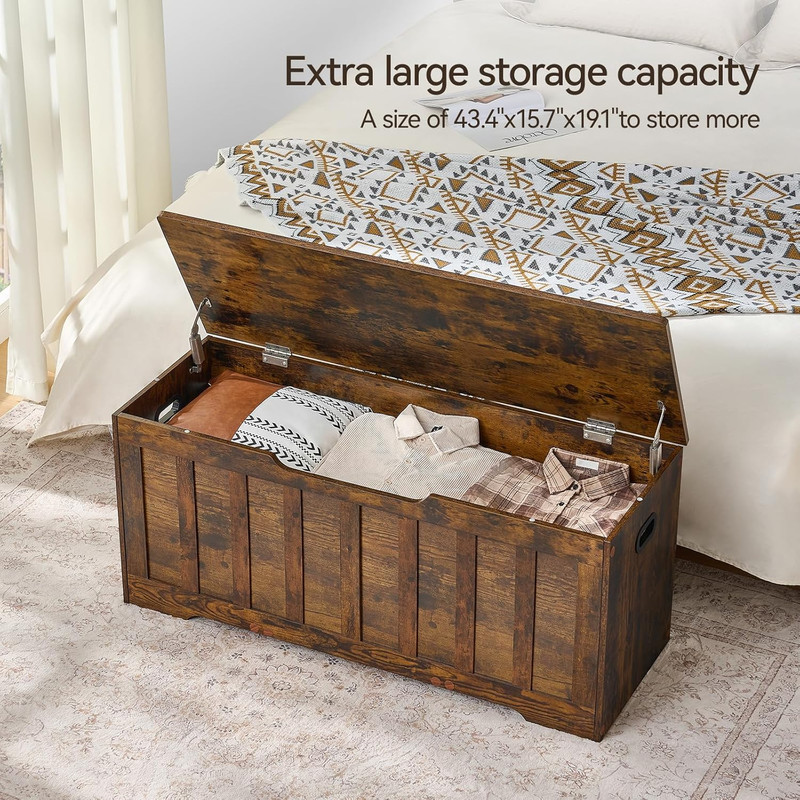 43.3"Storage Chest Extra Large,Storage Trunk with 2 Safety Hinges,Wooden Storage gallery