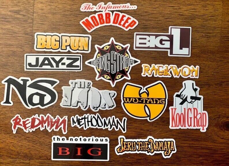 15 90's Rap Logo Sticker Pack - Clear, Holographic, or White- Jay-Z Nas Hip-Hop gallery