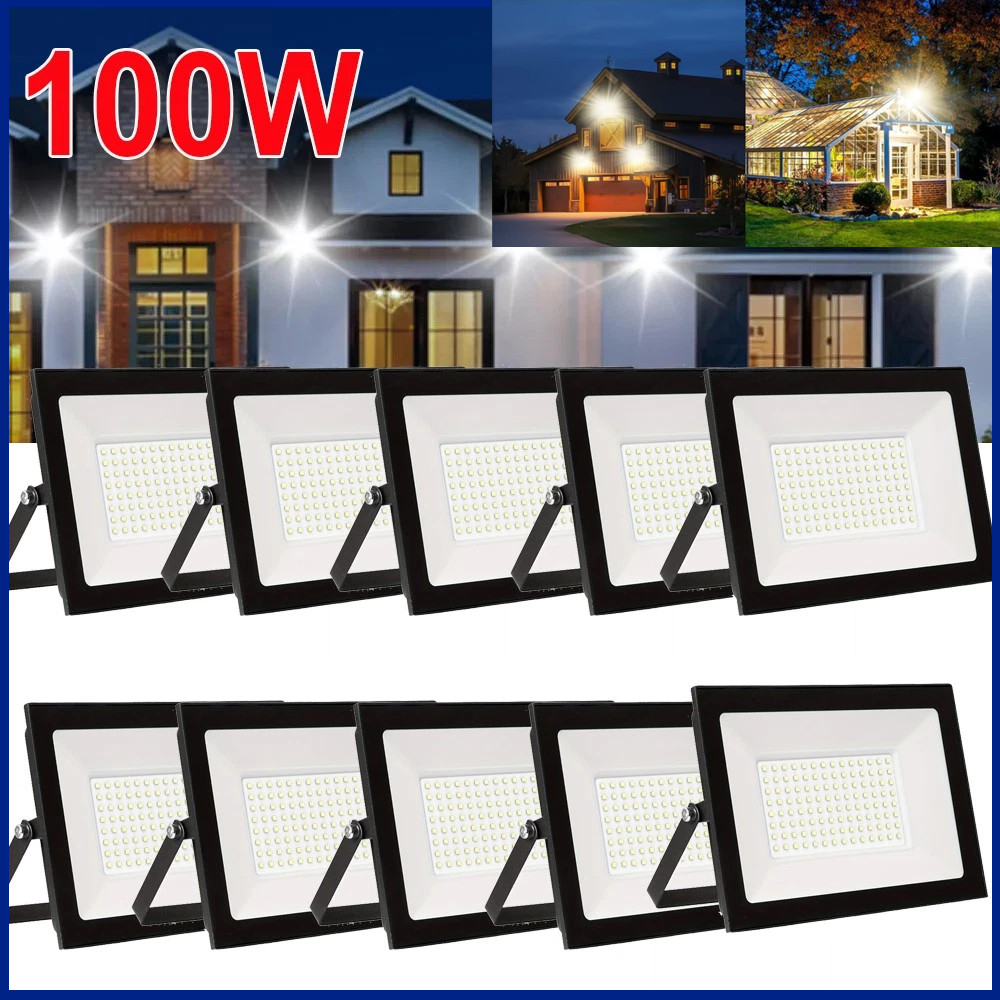 10Pack 100W LED Flood Light Outdoor Super Bright Waterproof 6500K Daylight White gallery
