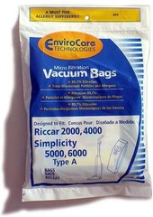 6 Simplicity Type “A” 5000, 6000 Vacuum Bags