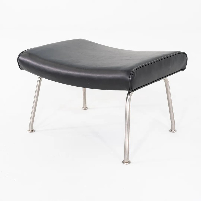 2020s Hans Wegner for Carl Hansen CH446 Footstool Reupholstered Black Leather gallery