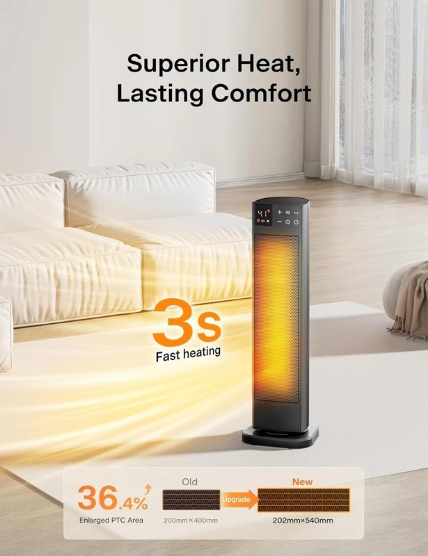 Powerful 1500W Tower Heater | Programmable Thermostat, 12H Timer, Quiet 55dB... gallery