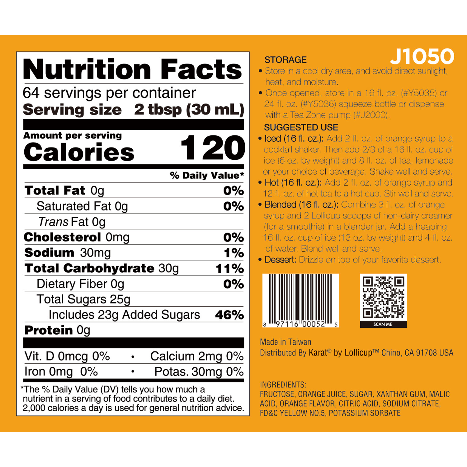 Tea Zone Orange Syrup (64oz), J1050 gallery