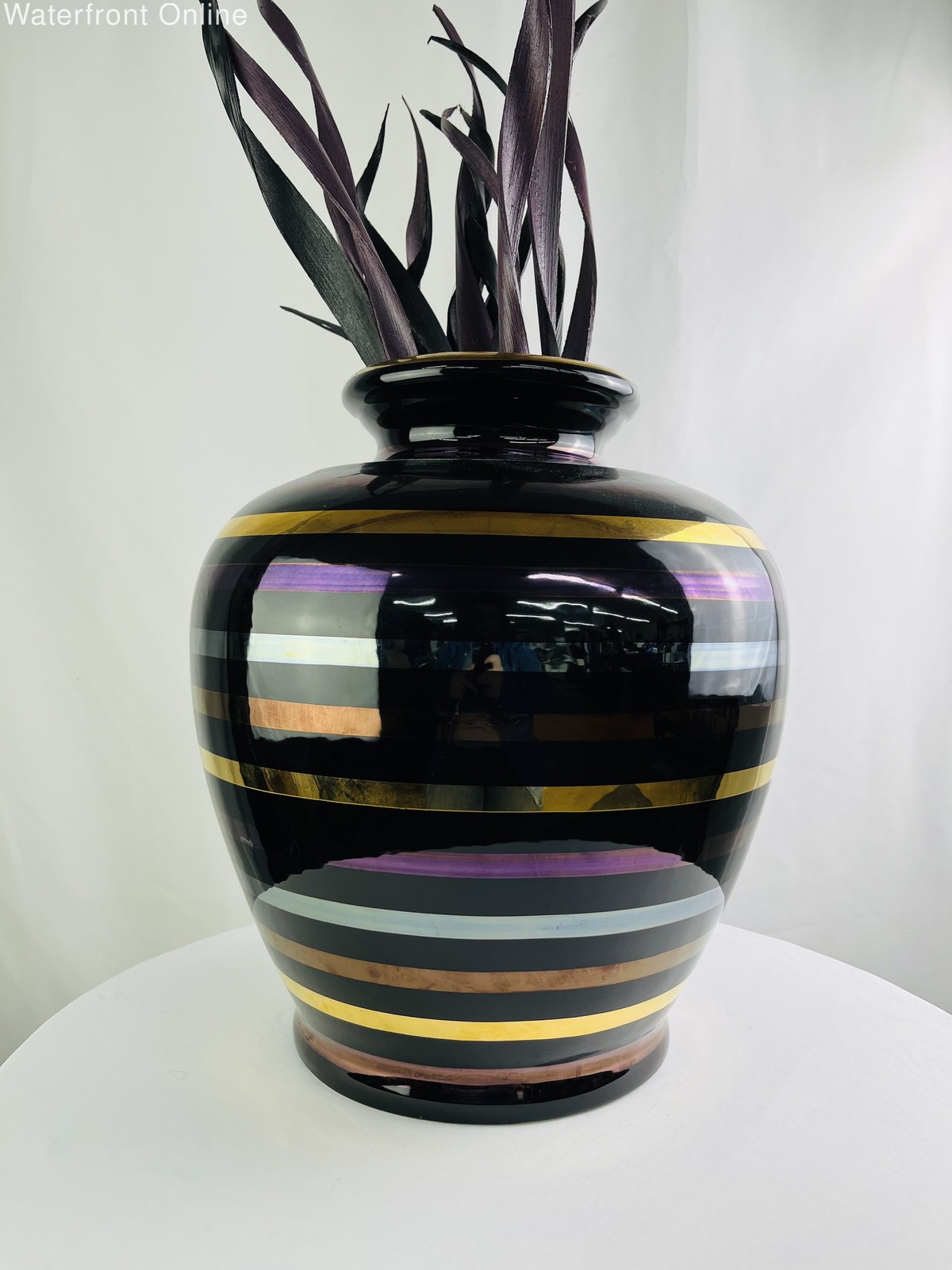Yapacunchi Multicolor Striped Glazed Ceramic Floor Vase 16.5" Rare Vintage MCM gallery