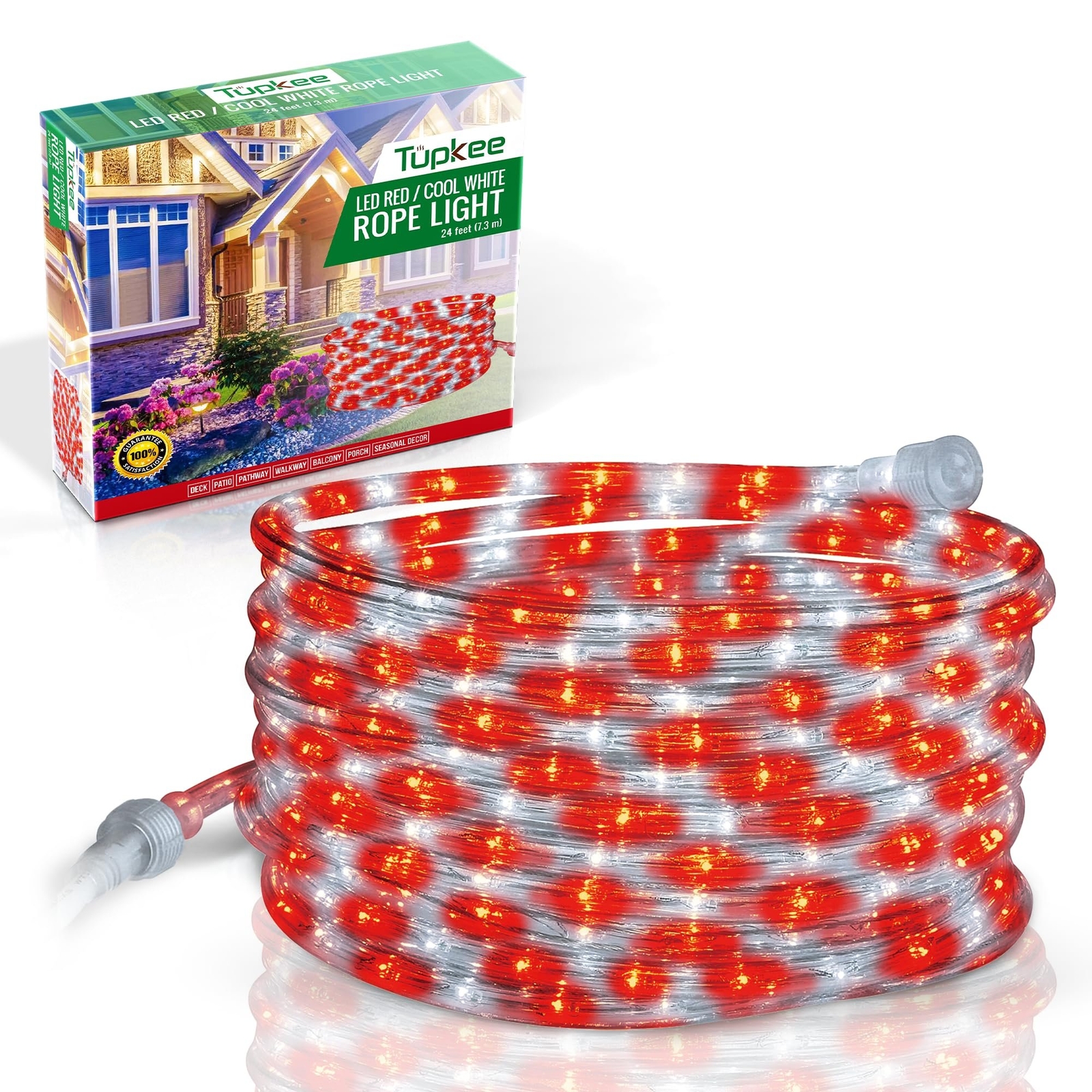 Tupkee LED Rope Light Red & White - Candy Cane Peppermint - 24 Feet, Tube Lights gallery