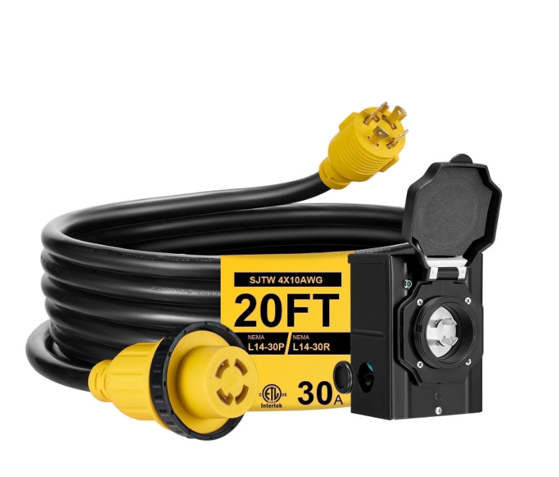 20FT 30A RV Extension Cord with Generator Inlet Box ETL L14-30P to L14-30R gallery