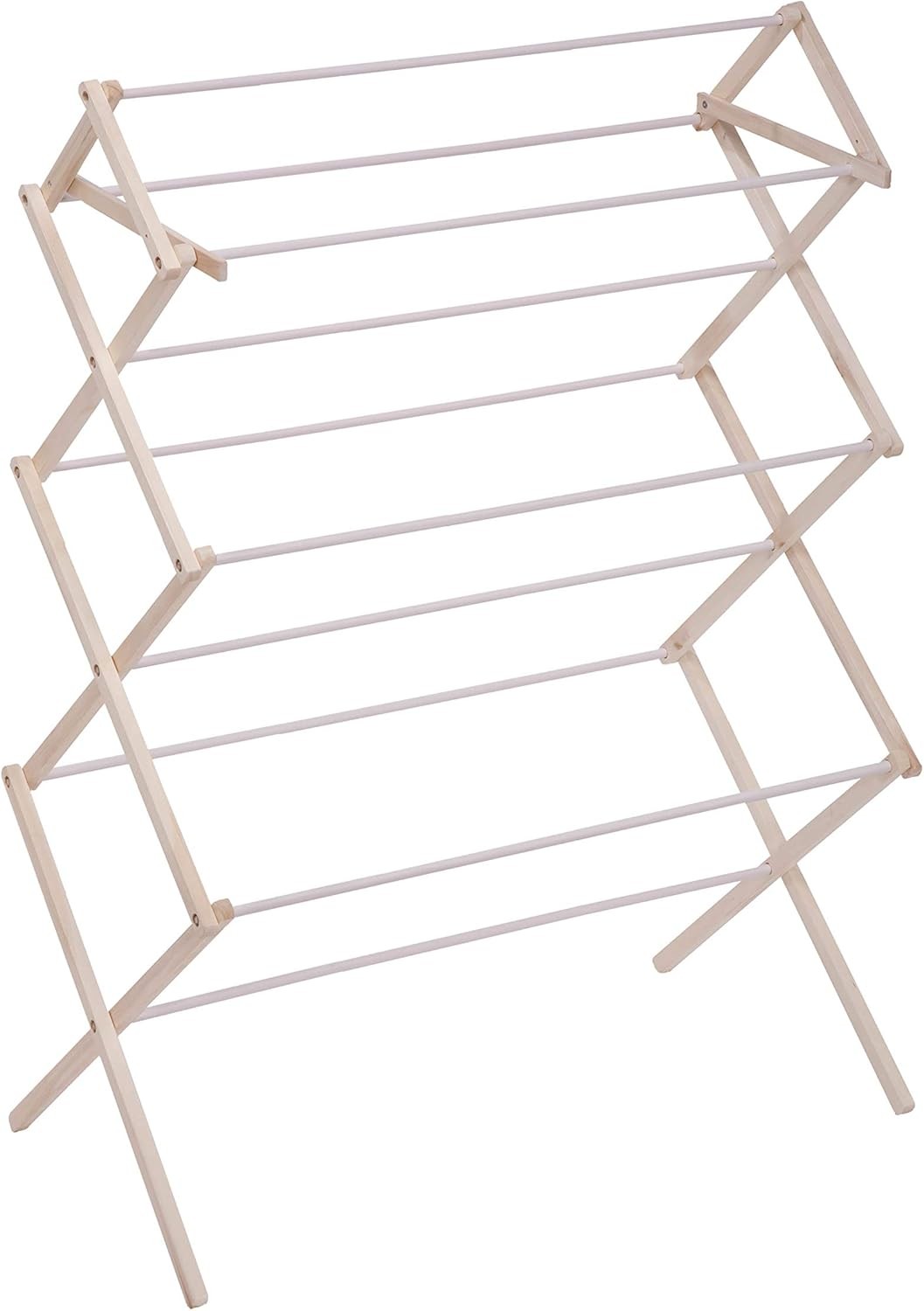 Compact Folding Wooden Clothes Drying Rack (White/Natural Wood) gallery