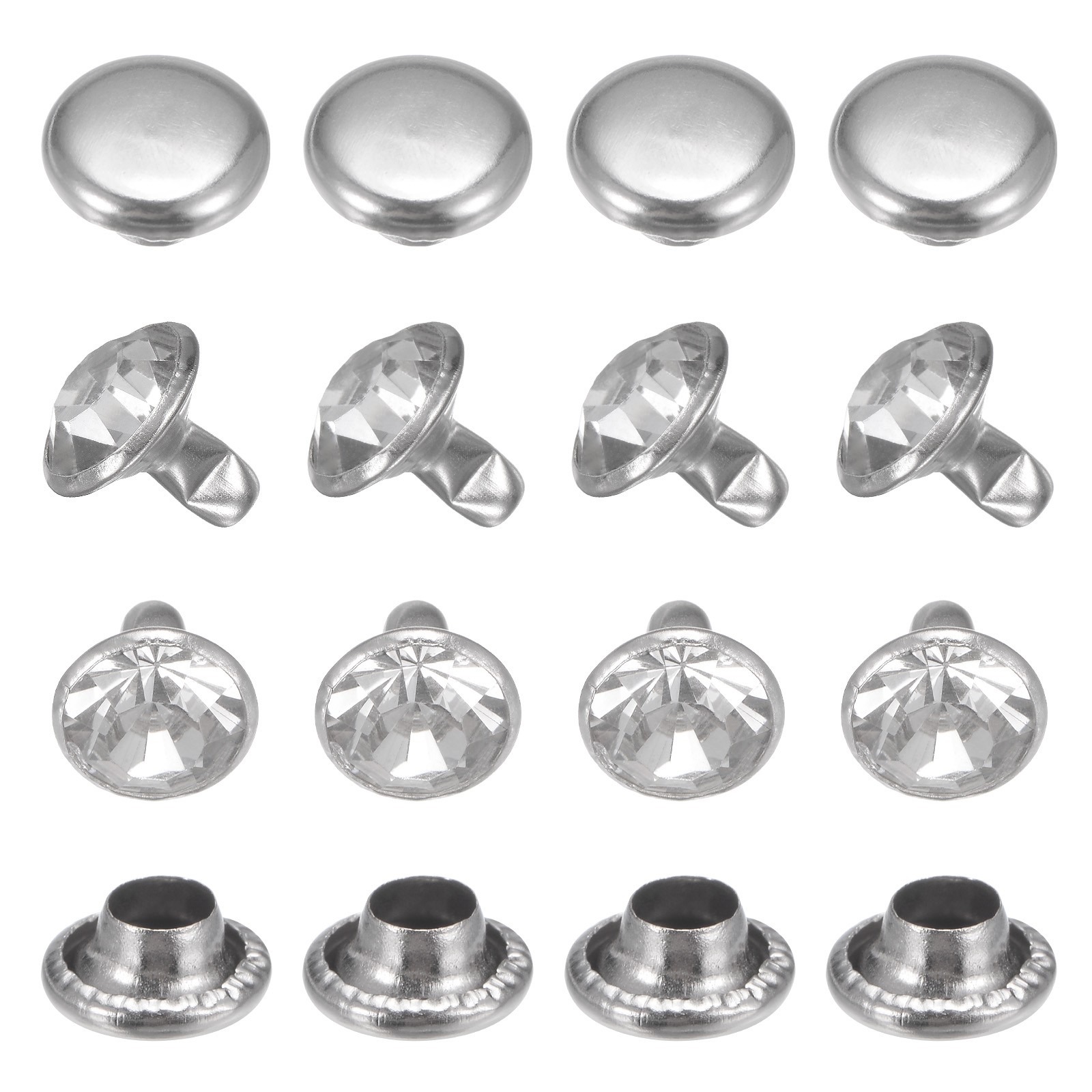 Clear Rhinestone Rivets [100pcs] - Crystal Rivets - [Transparent - 0.31 IN] gallery
