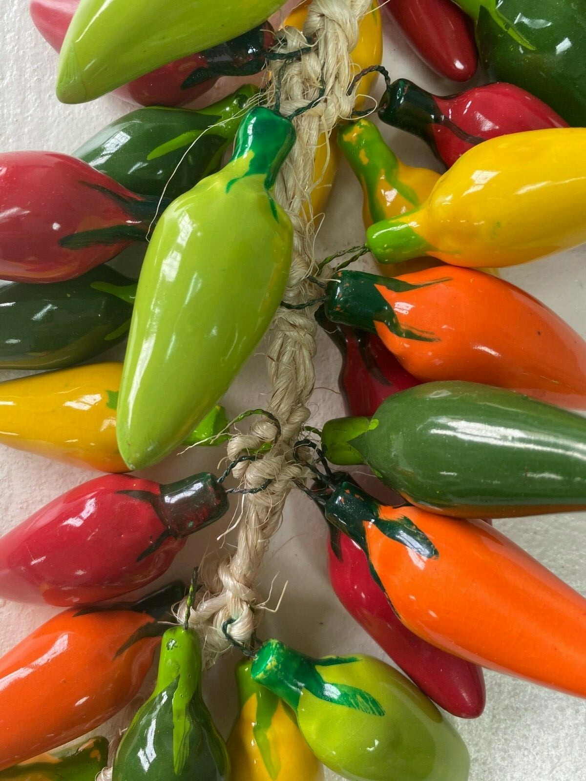 CERAMIC JALAPENO CHILI PEPPER RISTRA , MEXICO , HANGING DECOR , MULTICOLOR gallery